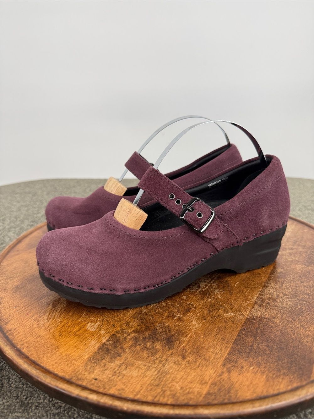 LL Bean Shoes Wm 7.5 M Purple Suede Chunky Clog Mary Jane Wedge Vintage